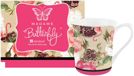 ASHDENE Flare Mug Madame Butterfly Flamingo Rose (Bone China)