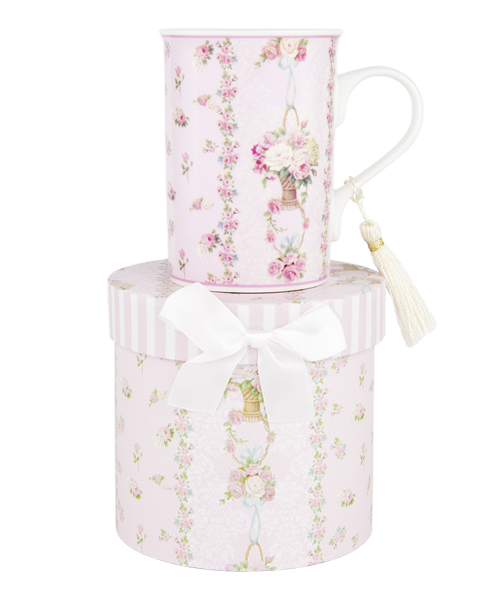 ASHDENE Mug  Floral Pink Rose Stripe