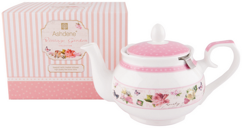 ASHDENE Vintage Garden Bone China Teapot with Infuser