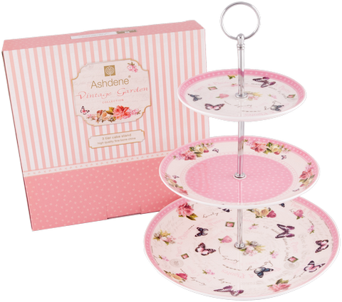 ASHDENE Vintage garden 3 Tier Cake Stand  (Bone China )