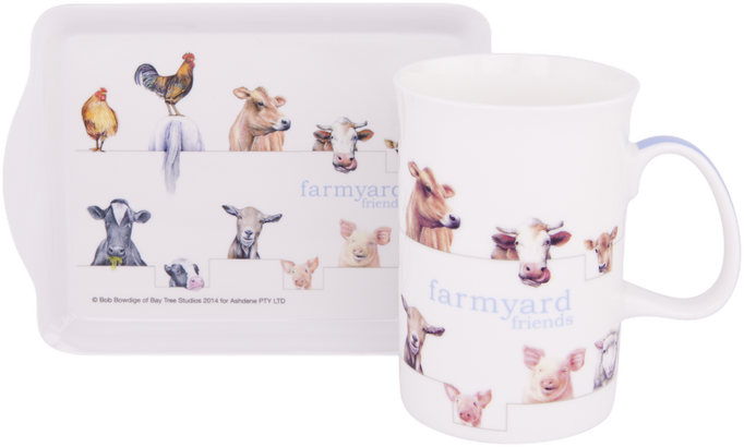ASHDENE Mug & Snack Tray Farmyard Friends