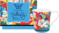 ASHDENE Set of 4 Flare Mugs Madame Butterfly Tropical  (Bone China)