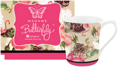 ASHDENE Set of 4 Flare Mugs Madame Butterfly Flamingo Rose (Bone China)