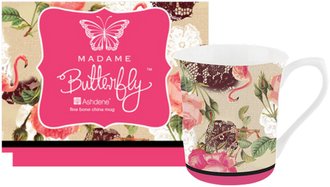 ASHDENE Flare Mug Madame Butterfly Flamingo Rose (Bone China)
