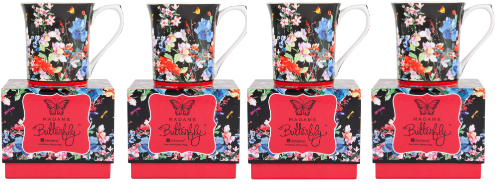 ASHDENE Set of 4 Flare Mugs Madame Butterfly Oriental (Bone China)