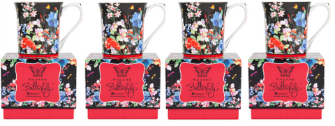 ASHDENE Set of 4 Flare Mugs Madame Butterfly Oriental (Bone China)