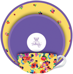 ASHDENE Set of 4 Teacup Saucer and Plate  Madame Butterfly Retro Floral