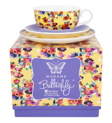 ASHDENE Set of 4 Teacup Saucer and Plate  Madame Butterfly Retro Floral