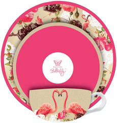 ASHDENE Teacup Saucer and Plate  Madame Butterfly Flamingo Rose