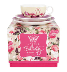 ASHDENE Teacup Saucer and Plate  Madame Butterfly Flamingo Rose