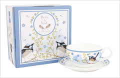 ASHDENE Set of 4 Teacup and Saucer Plume and Perch Blue Wren