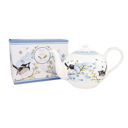 ASHDENE Plume and Perch Blue Wren Bone China Teapot