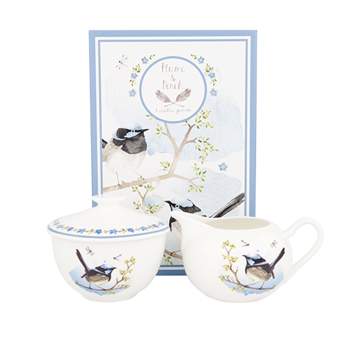 ASHDENE Sugar & Creamer Plume and Perch Blue Wren