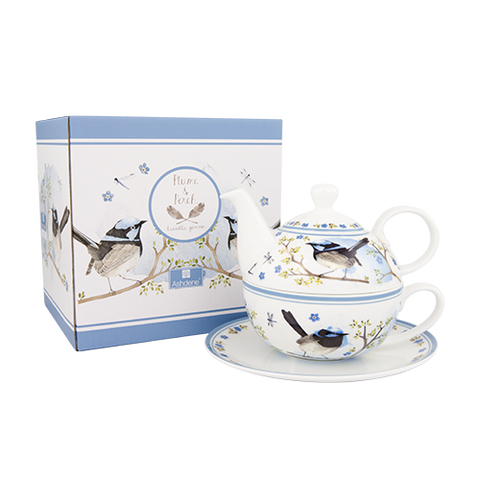 ASHDENE Tea For One Plume and Perch Blue Wren (Bone China)