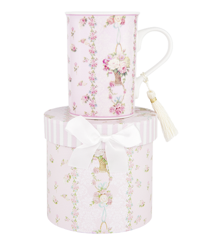 ASHDENE Mug  Floral Pink Rose Stripe