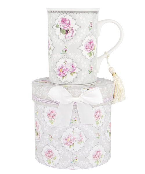 ASHDENE Mug  Floral Pink Rose Grey