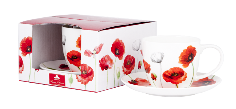 ASHDENE Teacup & Saucer Poppies (Bone China)