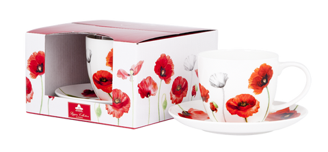 ASHDENE Teacup & Saucer Poppies (Bone China)
