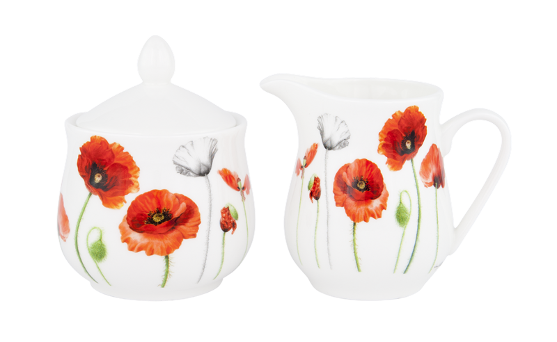 ASHDENE Sugar & Creamer Poppies (Bone China)