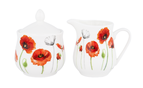 ASHDENE Sugar & Creamer Poppies (Bone China)