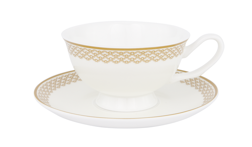 ASHDENE Teacup and Saucer Madame Butterfly Tea Party Ivory