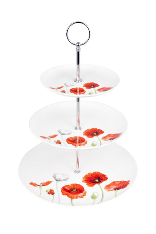 ASHDENE Poppies 3 Tier Cake Stand  (Bone China )