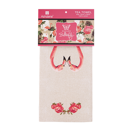 ASHDENE Tea Towel Madame Butterfly Flamingo Rose