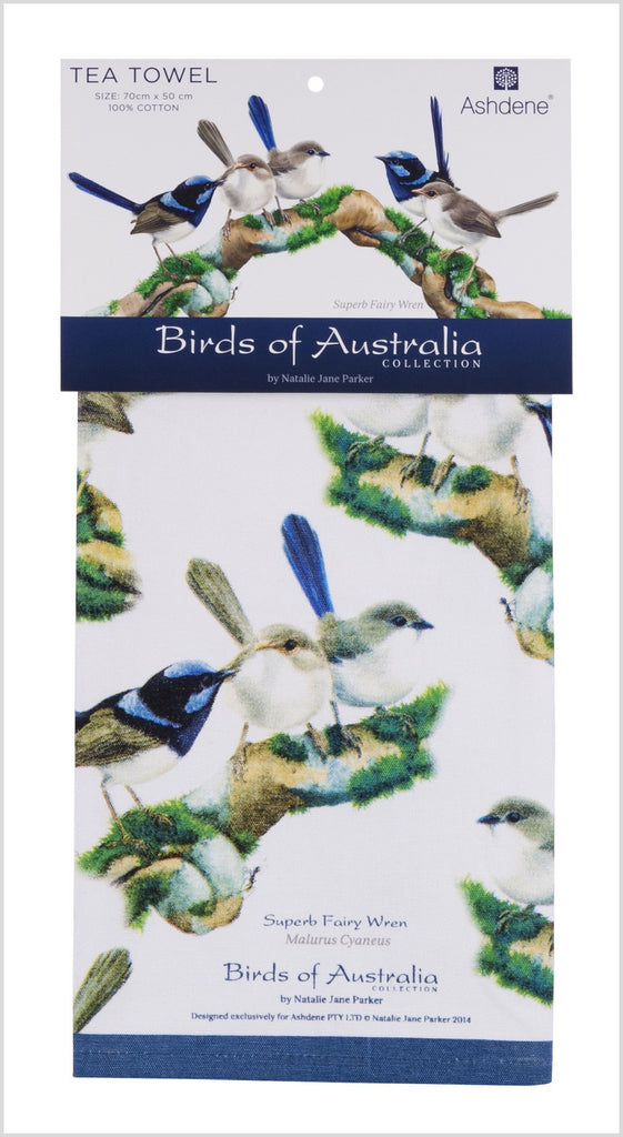 ASHDENE Tea Towel Birds of Australia Blue Wren