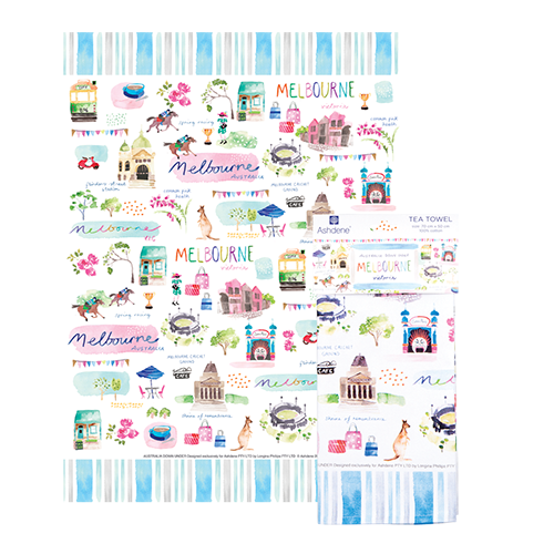 ASHDENE Australia Down Under Melbourne Tea Towel