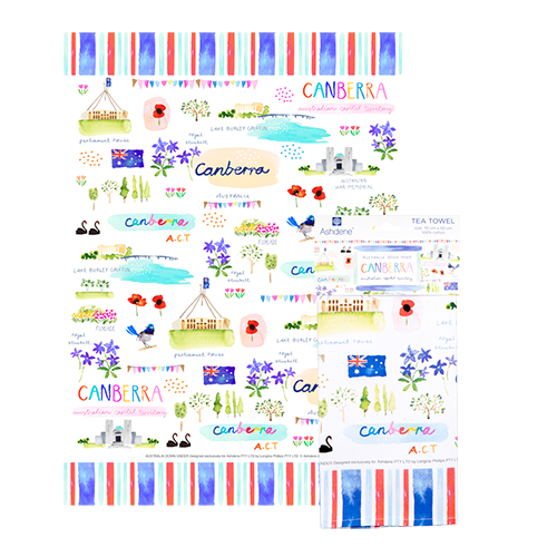 ASHDENE Australia Down Under ACT Tea Towel