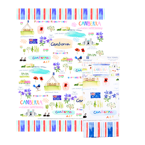 ASHDENE Australia Down Under ACT Tea Towel