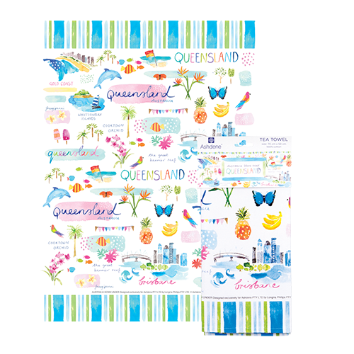 ASHDENE Australia Down Under Queensland Tea Towel