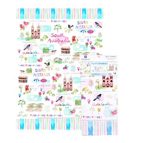 ASHDENE Australia Down Under SA Tea Towel