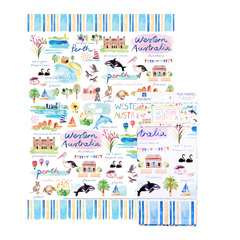ASHDENE Australia Down Under WA Tea Towel