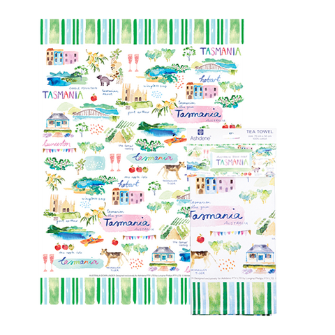 ASHDENE Australia Down Under TAS Tea Towel