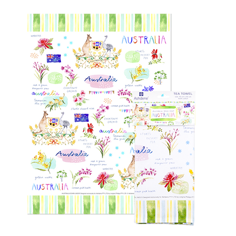 ASHDENE Australia Down Under Australia Tea Towel