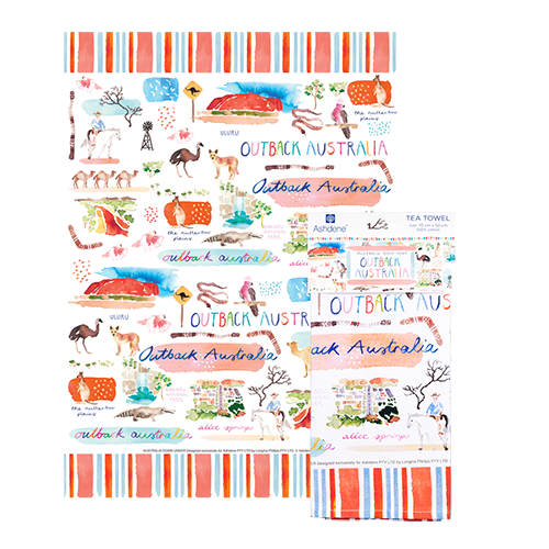 ASHDENE Australia Down Under Outback Tea Towel