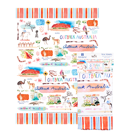 ASHDENE Australia Down Under Outback Tea Towel