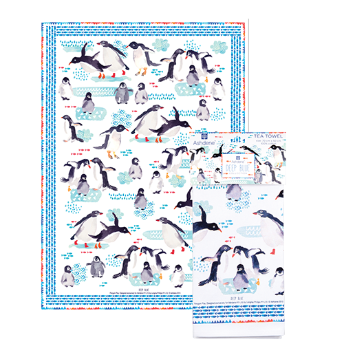 ASHDENE Deep Blue Penguin Play Tea Towel