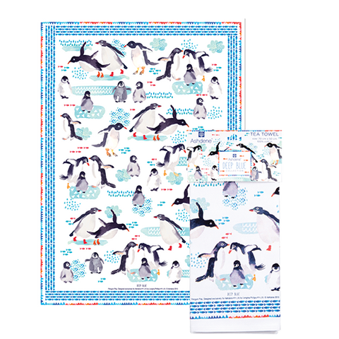 ASHDENE Deep Blue Penguin Play Tea Towel