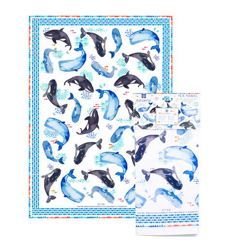 ASHDENE Deep Blue Whale Tales Tea Towel
