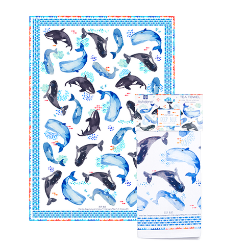 ASHDENE Deep Blue Whale Tales Tea Towel