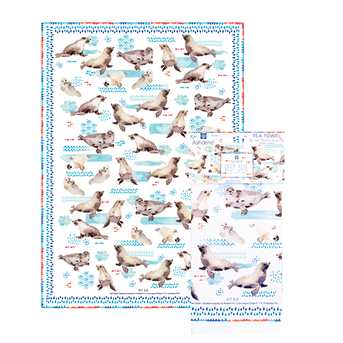 ASHDENE Deep Blue Seal Appeal Tea Towel