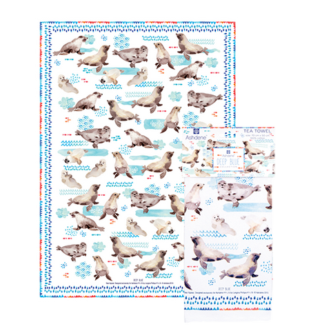 ASHDENE Deep Blue Seal Appeal Tea Towel