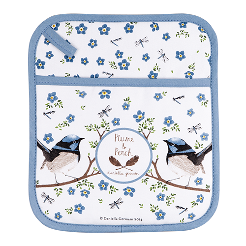 ASHDENE Pot Holder Plume and Perch Blue Wren