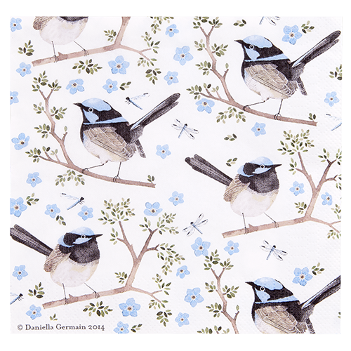 ASHDENE Napkins Plume and Perch Blue Wren