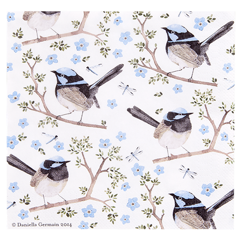 ASHDENE Napkins Plume and Perch Blue Wren
