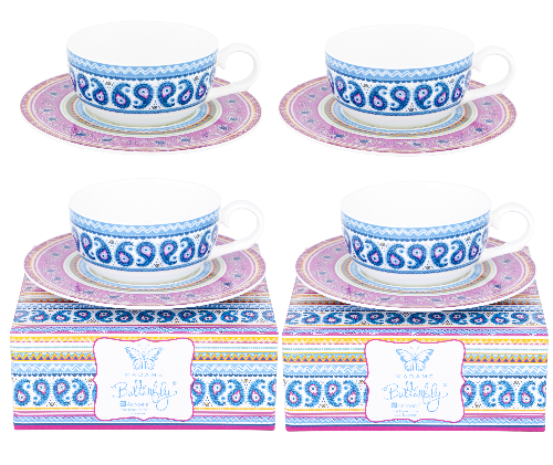 ASHDENE Set of 4 Teacup and Saucer   Madame Butterfly Boho