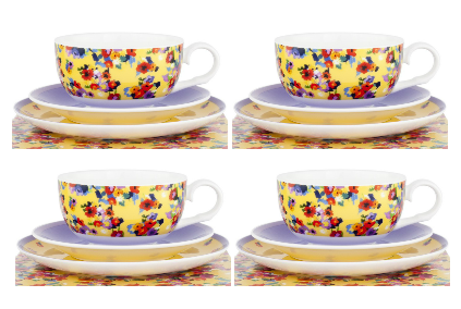 ASHDENE Set of 4 Teacup Saucer and Plate  Madame Butterfly Retro Floral