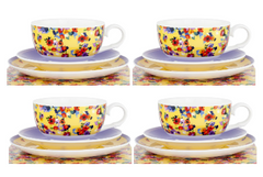 ASHDENE Set of 4 Teacup Saucer and Plate  Madame Butterfly Retro Floral